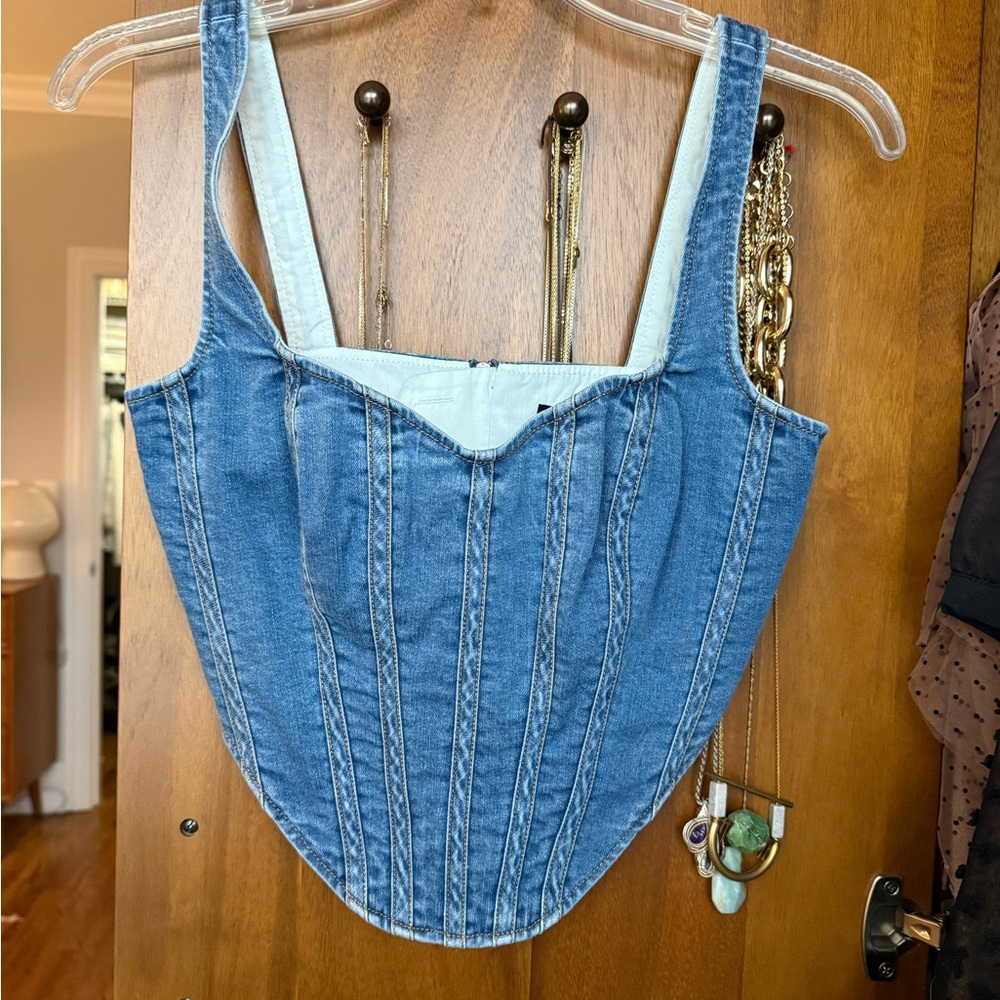 Revolve Bardot Denim Crop Top - Picture 4 of 4